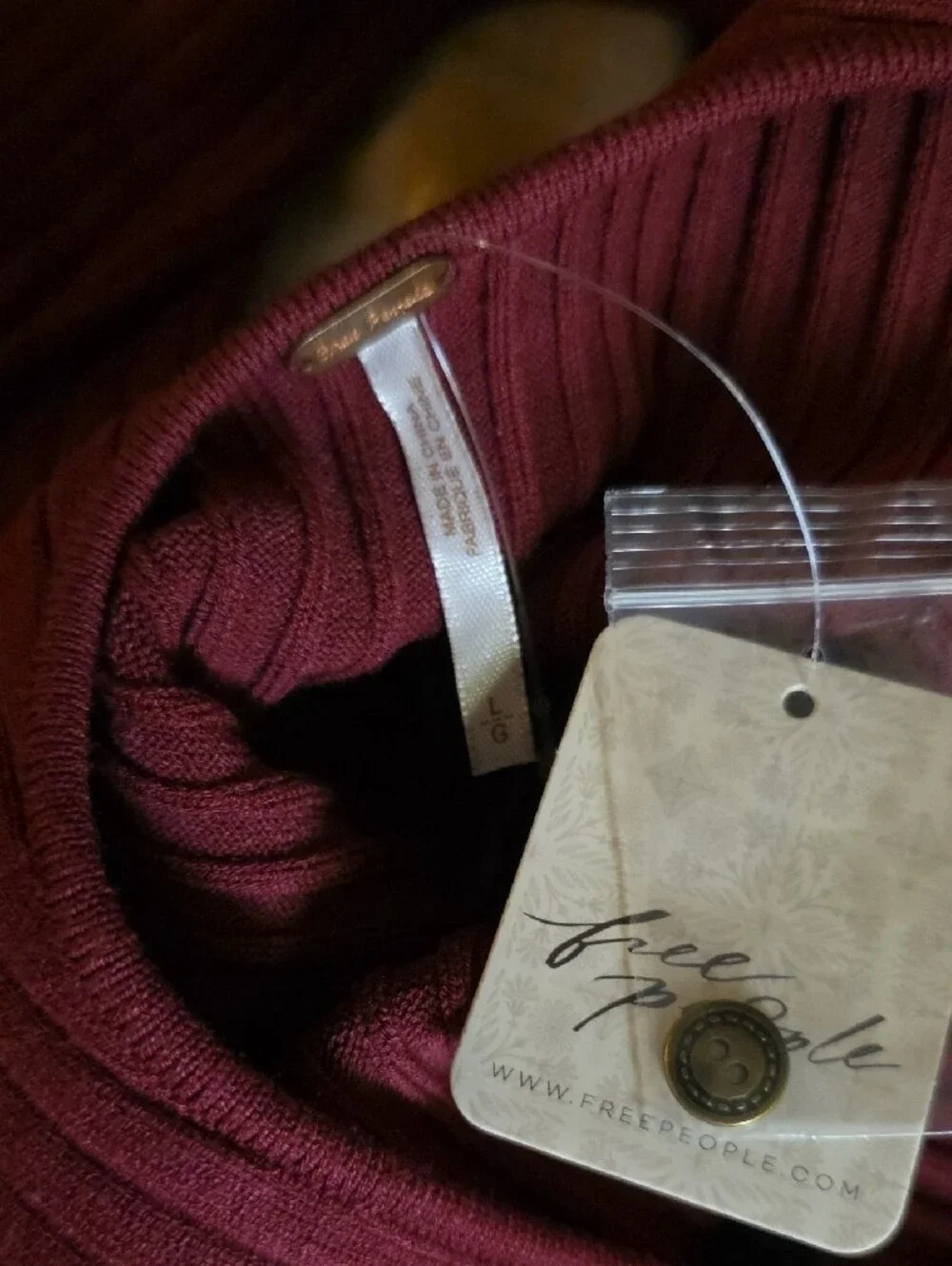 Free People Women’s Ribbed Knit Long Sleeve Dress in Burgundy